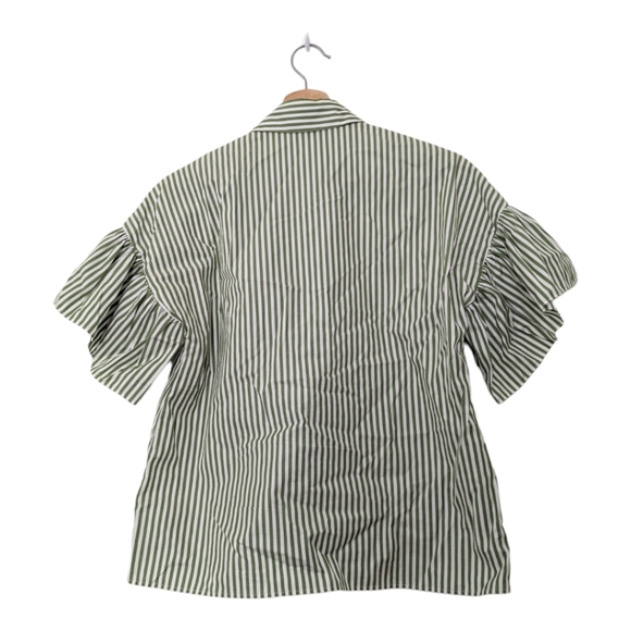 Weekend by Max Mara Green Striped Collared Blouse Size 6 - Picture 2 of 5